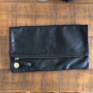 CLARE V VIVIER Black Leather Foldover Clutch